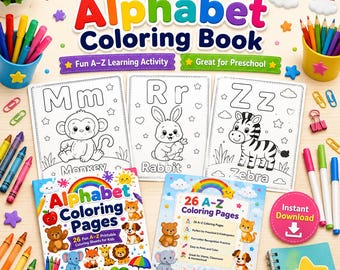 Alphabet Coloring Pages A-Z, Preschool Letter Worksheets, Kindergarten ABC Activity (Instant Download)