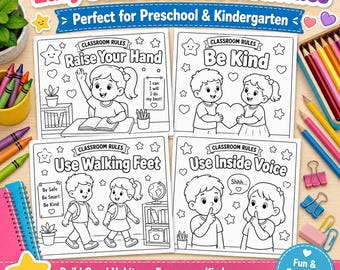 Preschool Kindergarten Classroom Rules Coloring Pages (Digital Download)