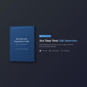 May include: A digital download titled "The Interview Preparation Guide" with the text "Walk in Confident." The guide promises to help you "Ace Your Next Job Interview" with 37 pages of questions, answers, and proven strategies.