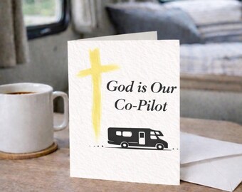 Christian RV Card | God is Our Co-Pilot, Watercolor Cross (5x7 Printable PDF)