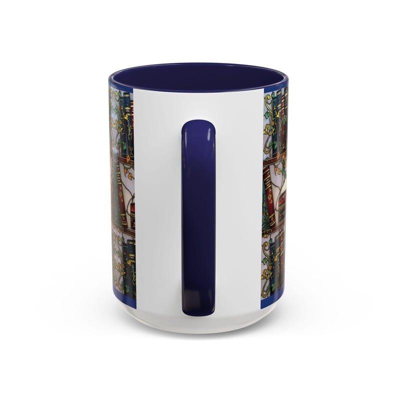 Taza de biblioteca con rosa encantada, taza de café con estantería de vitrales, regalo inspirado en La Bella y la Bestia, taza de libros, taza de té Dark Academia, 15 oz imagen 4