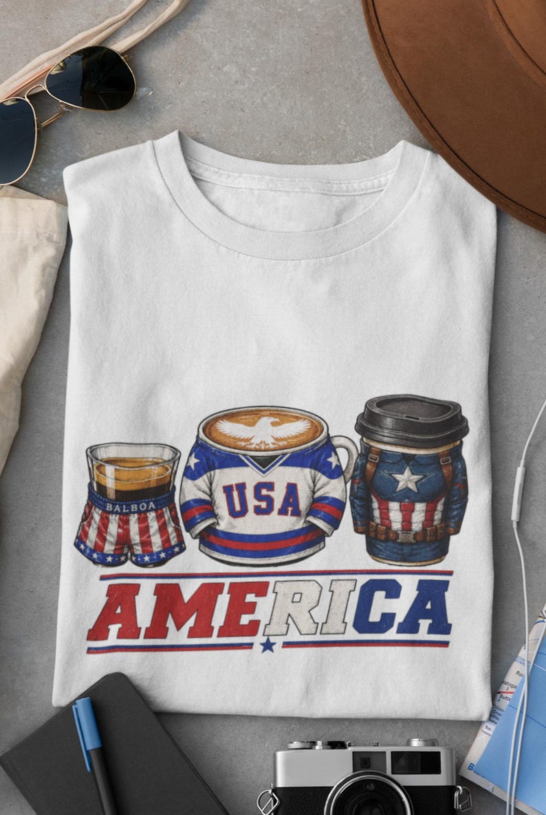 Coffee Lover Shirt | Patriotic Inspired Tee | Rocky IV Miracle Captain America | Graphic T-Shirt | Gift for Coffee Lovers image 1