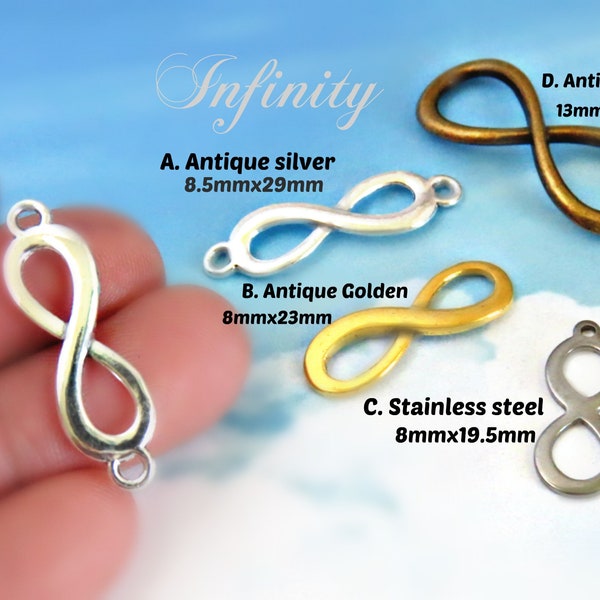 BULK 100/25/10 pieces/ Stainless steel Infinity connector/ silver infinity/ bronze infinity/ Infinity charm for bracelet/ bracelet supply.