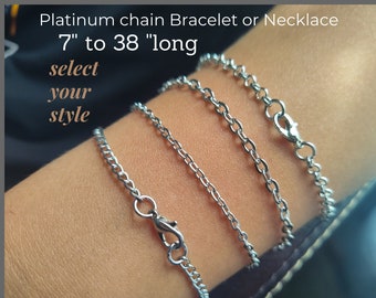 7'' to 38'' Platinum Chain bracelet or necklace chain/ Jewelry making supply/ Platinum chain necklace/ Rolo Platinum chain bracelet