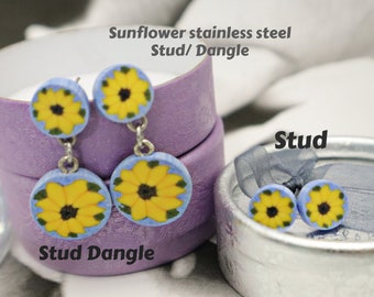 Sunflower stud and dangle earrings/ Simply elegant and unique stud earring/ Handmade earrings/ unique gifts
