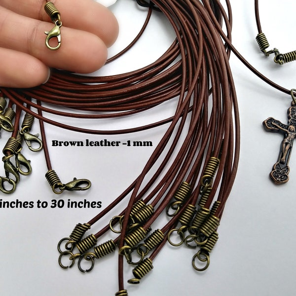 7 inches to 36 inches Brown leather cord/ Necklace cord/ Brown silver cords/ Bronze leather Cord for pendant/ Jewelry cords/ Brown cord
