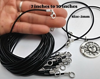 7 inches to 36 inches Black leather cord/ Bracelet or Necklace cord/ Black silver cords/ Bronze leather Cord for pendant/ Jewelry cords