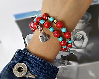 Red Turquoise wrap bracelet/ Gemstone bracelet/ Turquoise gemstone jewelry/ wrap bracelets/ Blue bracelet/ Turquoise Beaded bracelet