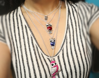 Owl charm necklace/ tiny owl necklace/ dainty necklace/ glass owl necklace/ Animal charm necklace/ bird necklace/ Owl jewelry/ handmade gift