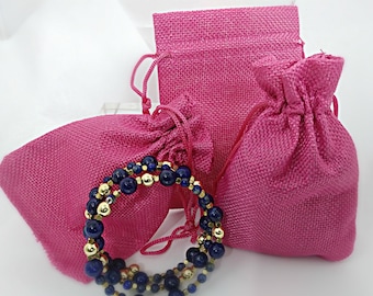 2 or 5 pieces 12x9cm Deep Pink burlap Pouches/ Gift bags/ Pink pouches/ Drawstring bags/ Jewelry bags/ Pink burlap bags