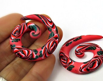 Red rose ear gauges/ Custom Earplugs/ red earplugs for her/ Pink ear gauges/ Red rose earplugs/ handmade ear gauges