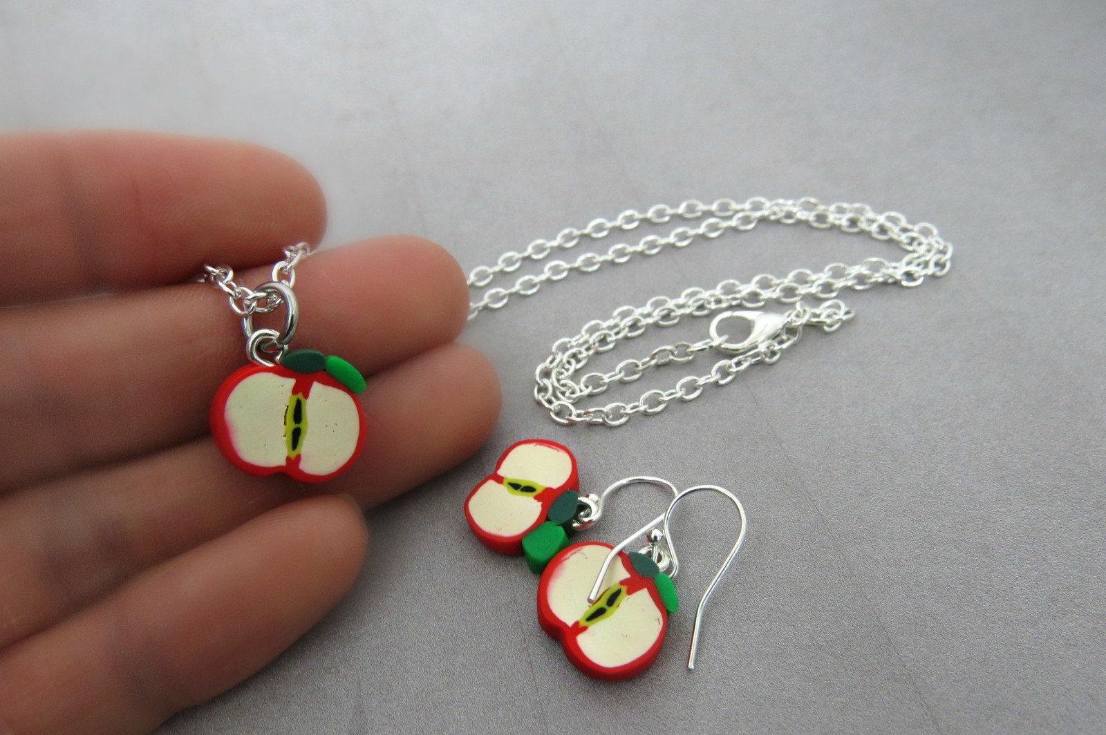 Apple jewelry sets/ Necklace and earring set/ Apple necklace/ Etsy