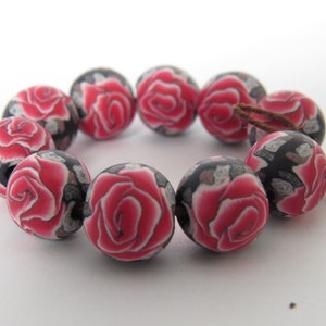 Beads, Rose beads, Red rose beads, beads, 10 mm round beads, rose beads, Handmade beads,  Beads, DIY Crafts, Jewelry Supply, 10 pieces.