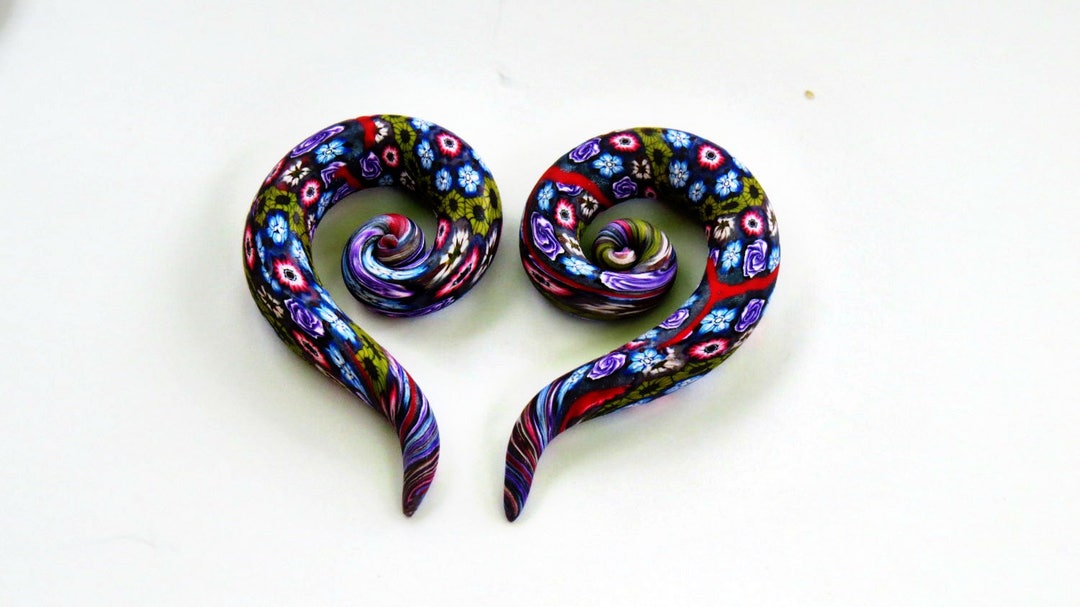Ear Plugs, Homemade Ear Plugs, Earring Gauges, Millefiori Ear Plugs, Unique Plugs, Spiral