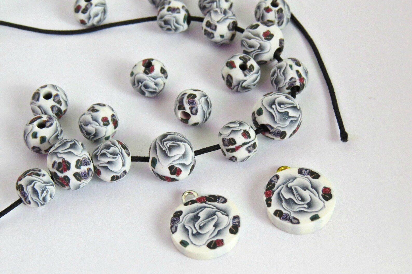 Handmade Rose Beads/ Rose Beads/ Flower Beads/ Silver Beads/ Etsy