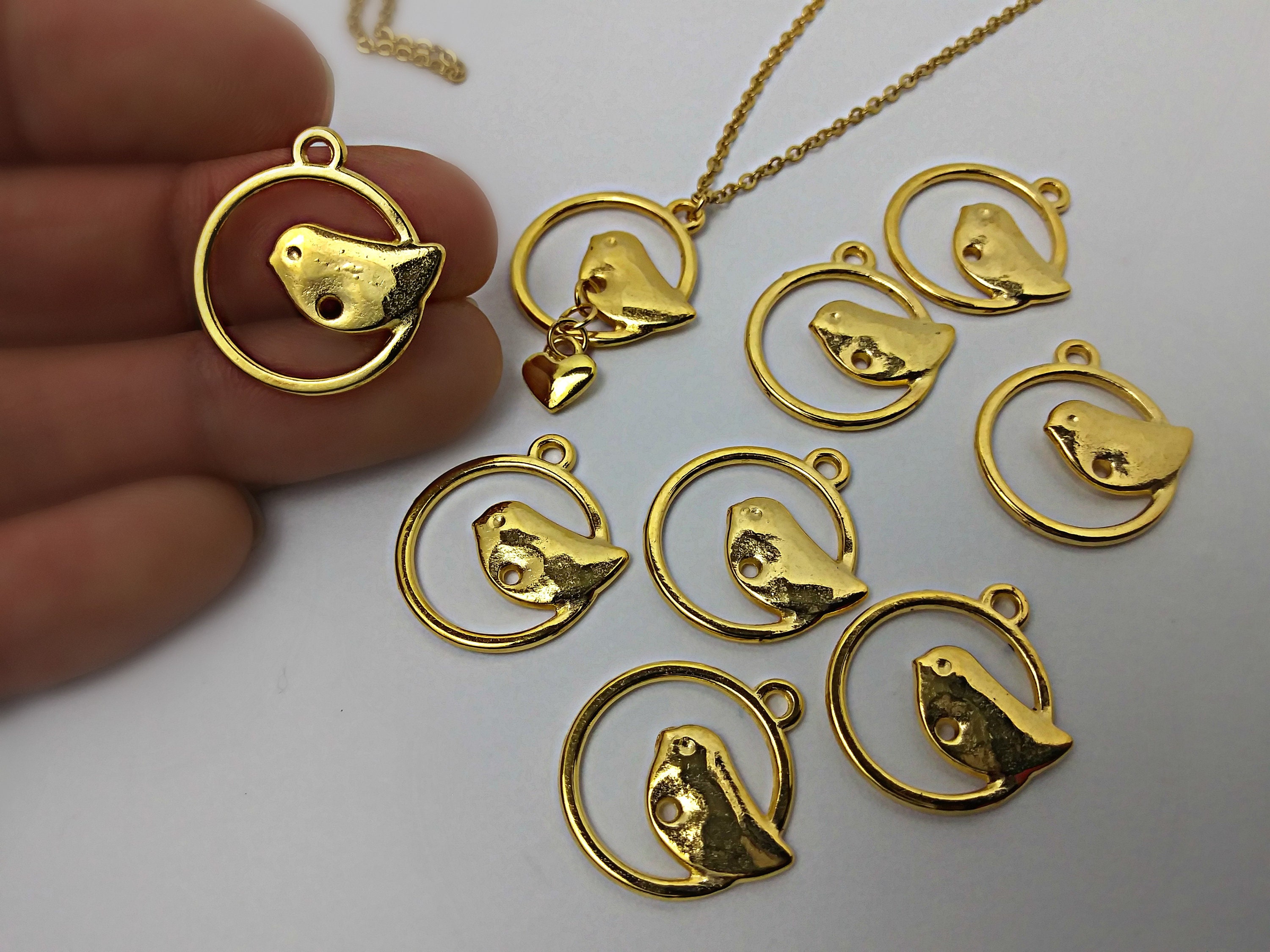 1/10/50 Bird pendant supply for necklace DIY/ Gold bird Etsy