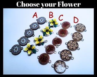 Gold rose beads/ Blue flower beads/ Yellow flower beads/ Blue flower beads/ Brown beads/ Polymer clay beads/ Flower pendant charm beads