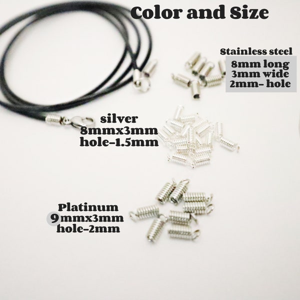 250/100/ or 50 pieces Stainless steel Coil cord connector  findings/ Platinum Cords end/ Silver Coil end findings/ Stainless connector