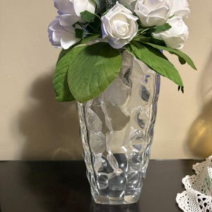 Vintage Blei Kristall Vase klares geometrisches quadratisches Muster Modernes Design