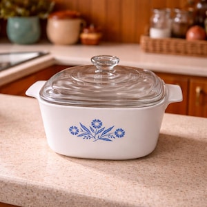 Vintage CorningWare Blue Cornflower A-1 1/2-B Auflaufform 1,5 l mit Glasdeckel