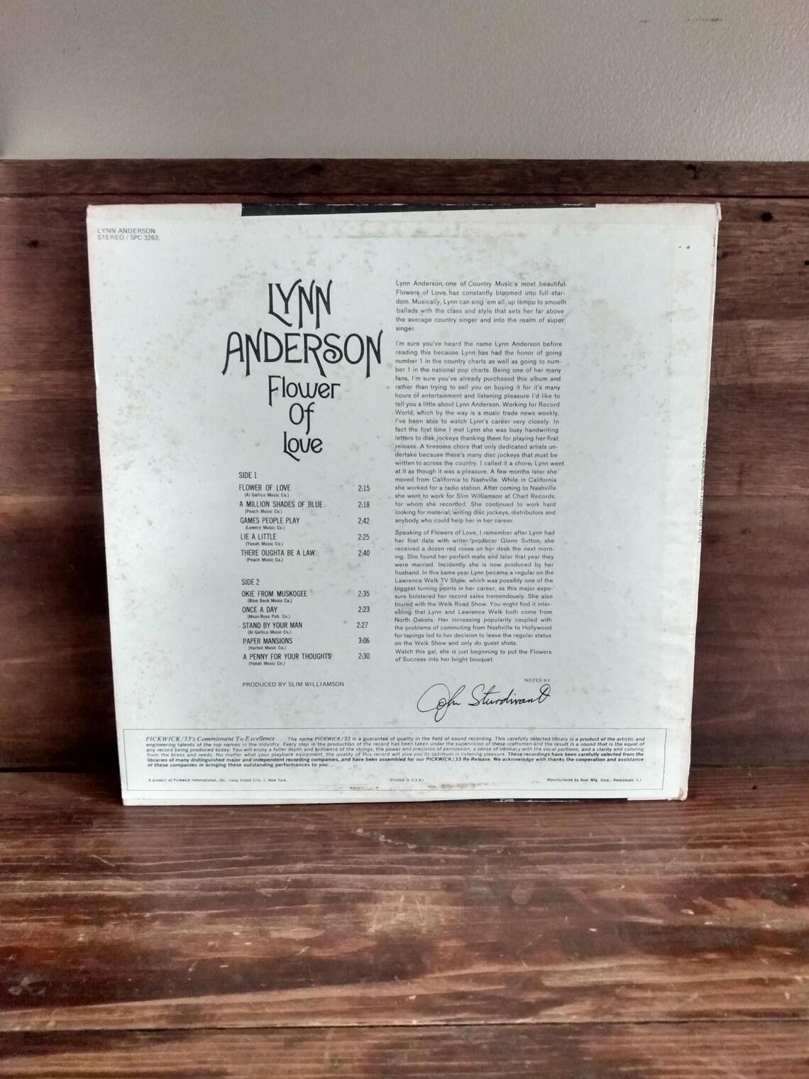 Lynn Anderson Flower of Love Vintage Vinyl Record Album 1973 Stereo Pickwick 33 Country, foto 2 di 2
