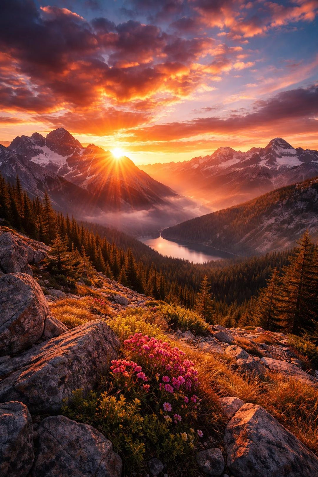 Sunset Mountain Wall Golden Hour Landscape Print Large Nature Poster ...