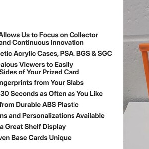 May include: A 3D-printed card display stand in orange and teal. The stand holds a graded card, with the text "JAYLEN WADDLE" visible. The stand is designed to showcase cards and is made of durable ABS plastic.