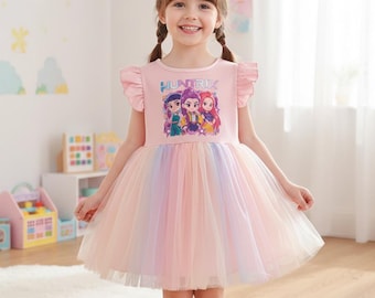 KPop Demon Hunters Kids Dress, Cute KPop Super Girls Outfit, Kpop Clothes, Demon Hunter Froks, Kpop Super girls, Rumi Zoey Clothes