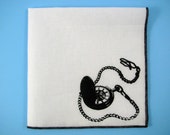 Hankie POCKET WATCH shown on super soft white cotton hanky-or choose from any solid color or plaids shown in pics