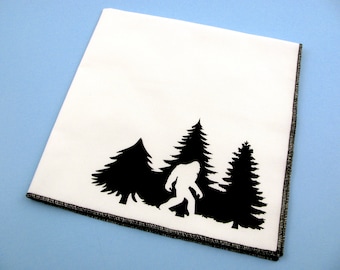 Handkerchief- Mens cotton hanky with hand printed SASQUATCH, BIG FOOT. Soft, washable, reusable, funny hankie. Many colors to choose from.