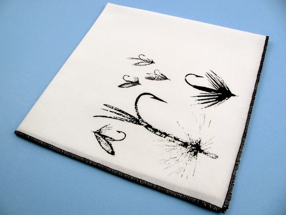 Handmade Cotton Handkerchief -  Fly Fishing print, Soft Durable Cotton Hanky, Many Colors Too Choose From