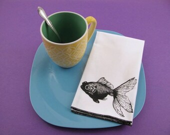 NAPKINS - soft cotton reusable cloth napkins with GOLDFISH print, many colors to choose from.