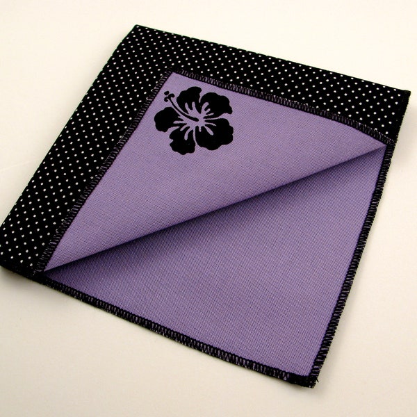 Tropical flower on lavender cotton reversible pocket square for cool guys - THREE in one pocket square - so many colors to choose from