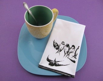 NAPKINS - soft cotton reusable cloth napkins with BIRDS print, many colors to choose from.