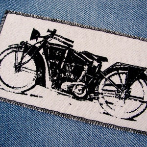 Vintage Motorcycle Canvas Patch, finished edge, hand printed, many colors to choose from, FREE SHIPPING USA