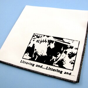 May include: Black and white image of a group of people with the text "Littering and...Littering and..." printed below the image.