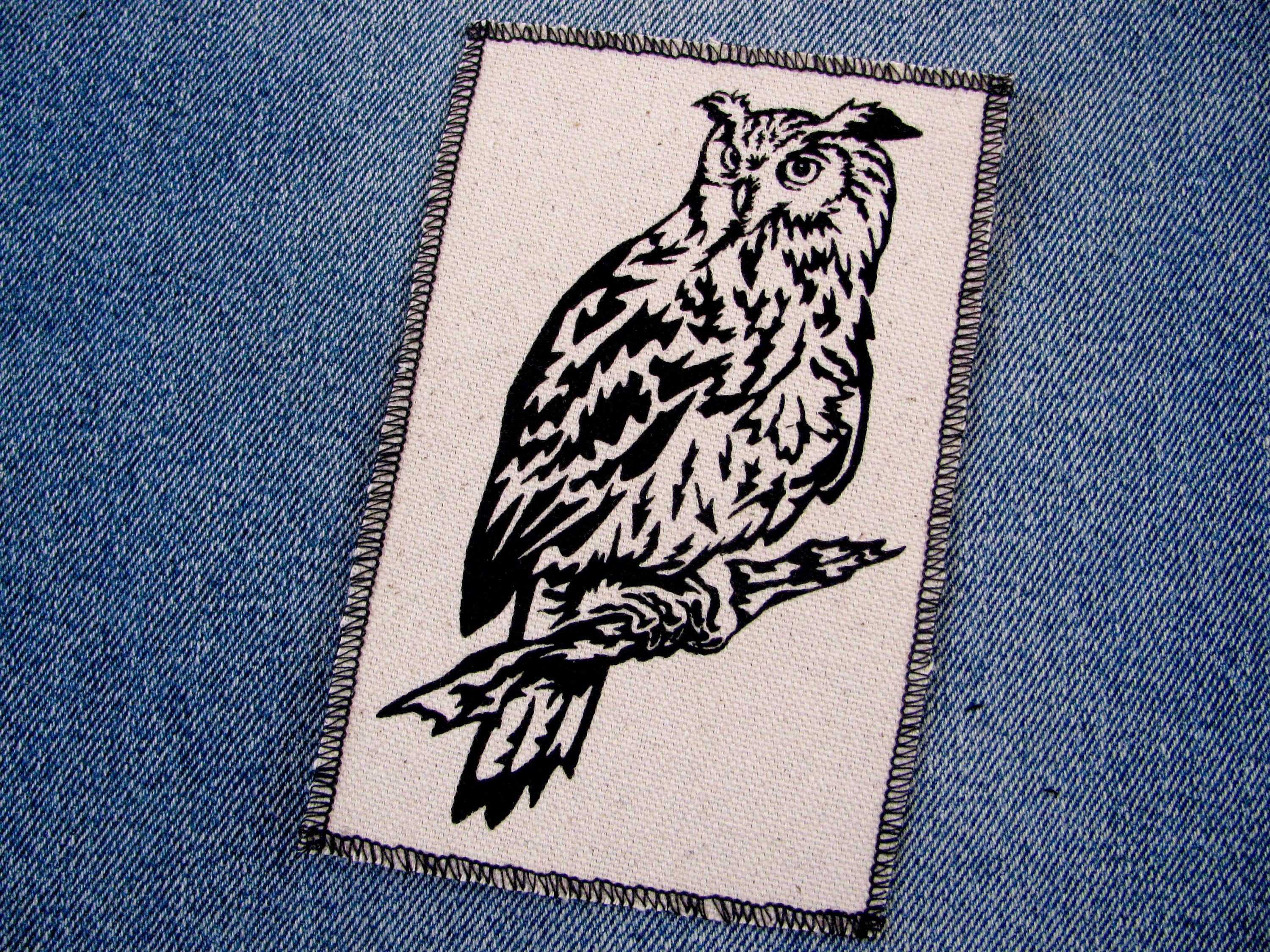 One owl canvas patch, finished edge, any color you choose, FREE SHIPPING USA