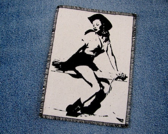 One cowgirl pinup girl canvas patch, finished edge, any color you choose, FREE SHIPPING USA