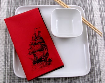 NAPKINS - soft cotton reusable cloth napkins with SHIP print, many colors to choose from.