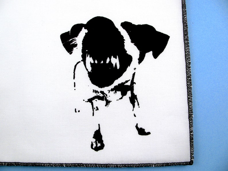 Handkerchief Mens cotton hanky with hand printed ANGRY DOG. Soft, washable, reusable, unique hankie. Many colors to choose from. image 6