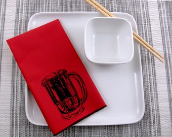NAPKINS - soft cotton reusable cloth napkins with BEER MUG print, many colors to choose from.