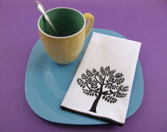 NAPKINS - soft cotton reusable cloth napkins with LOVE BIRDS tree print, many colors to choose from.