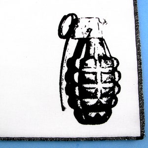 Handkerchief Mens cotton hanky with hand printed GRENADE. Soft, washable, reusable, bas ass hankie. Many colors to choose from. image 6