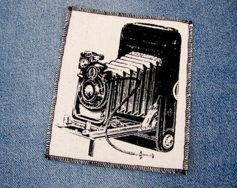 One vintage kodak camera canvas patch, finished edge, any color you choose, FREE SHIPPING USA