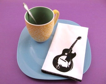 NAPKINS - soft cotton reusable cloth napkins with GUITAR print, many colors to choose from.