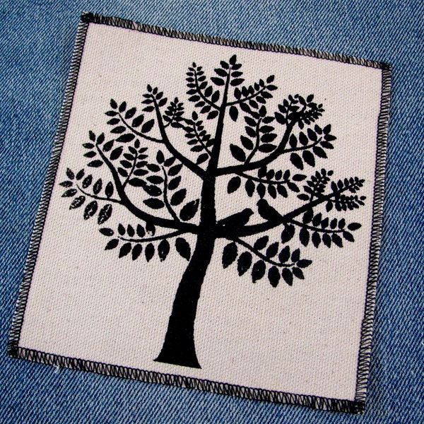 One love birds tree canvas patch, finished edge, any color you choose, FREE SHIPPING USA