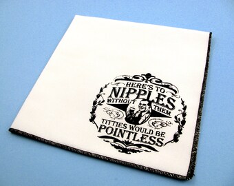 Handkerchief- Mens cotton hanky with hand printed FUNNY CHEERS. Soft, washable, reusable, funny hankie. Many colors to choose from.