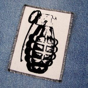 Handmade Grenade Canvas Patch, finished edge, hand printed, many colors to choose from, FREE SHIPPING USA