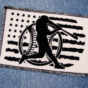 One American flag baseball softball player canvas patch, finished edge, any color you choose, FREE SHIPPING USA