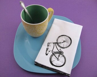 NAPKINS - soft cotton reusable cloth napkins with BIKE BICYCLE print, many colors to choose from.